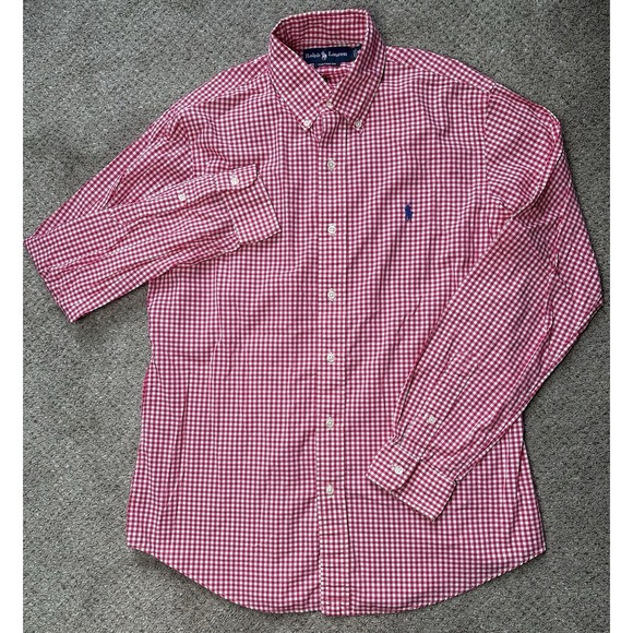 Polo Ralph Lauren Men's Medium Custom Fit Button Down Shirt Gingham Pink White - Picture 2 of 8